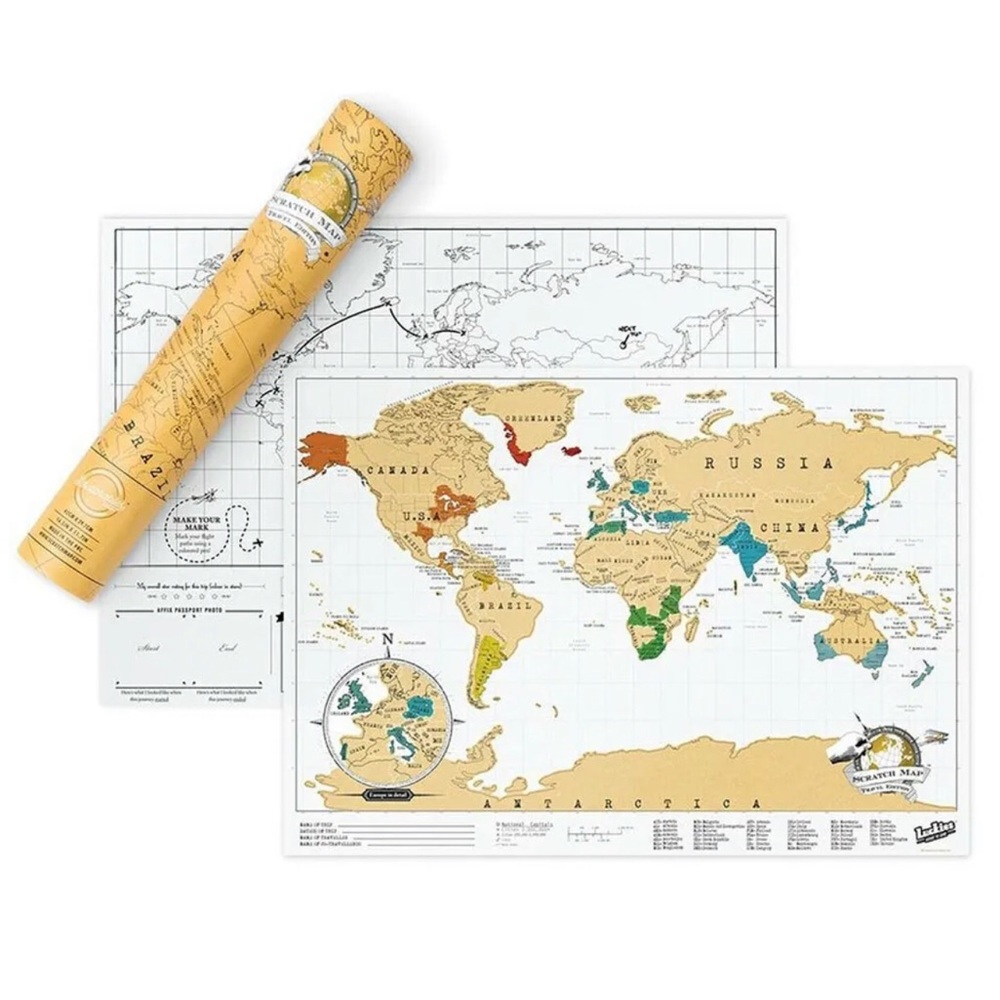 Luckies 42cm Scratch Off Map Travel Edition w/ Foil Hanging Wall Decor White New